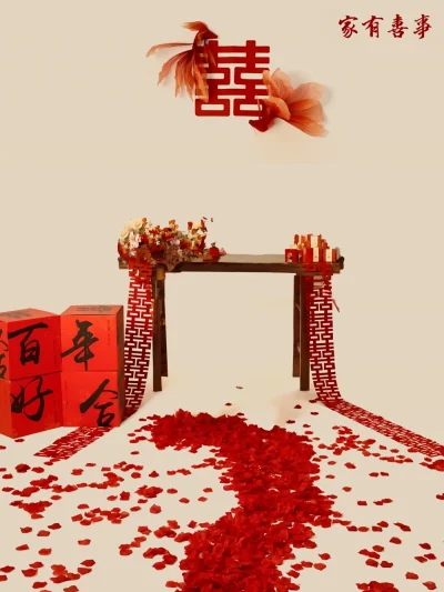 新中式家有喜事喜嫁风婚纱照模板情侣室内写真照后期合成psd素材(4)