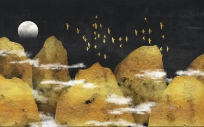 水墨花朵民族风海报背景PSD分层设计元素下载(3)