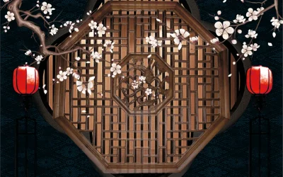 中国传统精美水墨花朵梅花影壁照墙屏风高清大图模板素材(8).psd