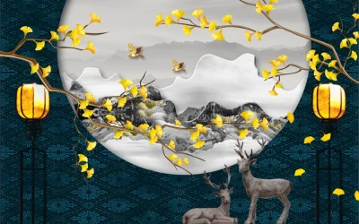 新中式水墨风格庭院影墙装饰画精品背景墙图案设计(7).psd