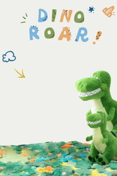 可爱卡通毛绒恐龙背景亲子儿童写真模板影楼后期合成psd设计素材(1)