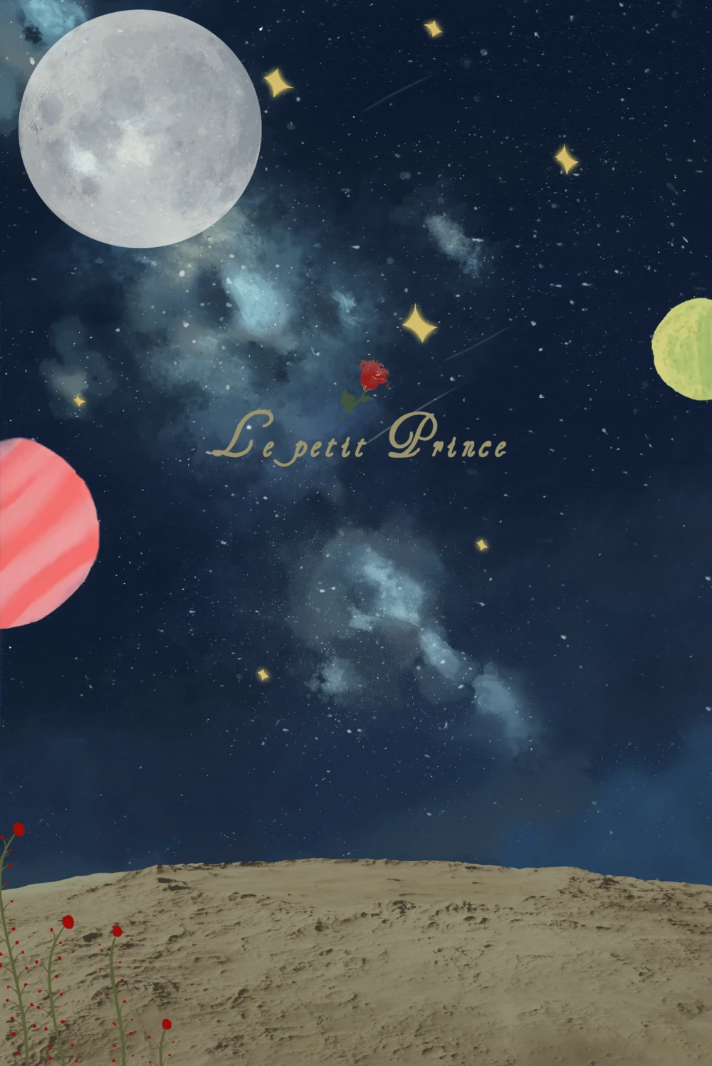 童话星球玫瑰星空风格宝宝写真摄影后期PSD设计模板(5)