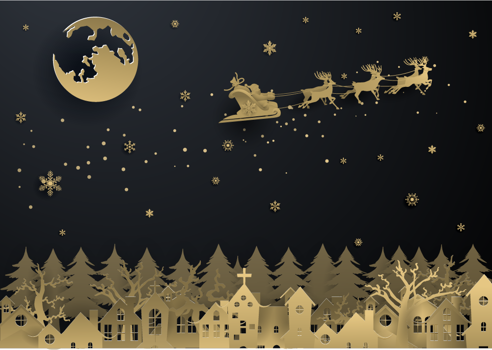 奢华风格圣诞主题促销海报设计素材，包含麋鹿与圣诞树元素(24).ai