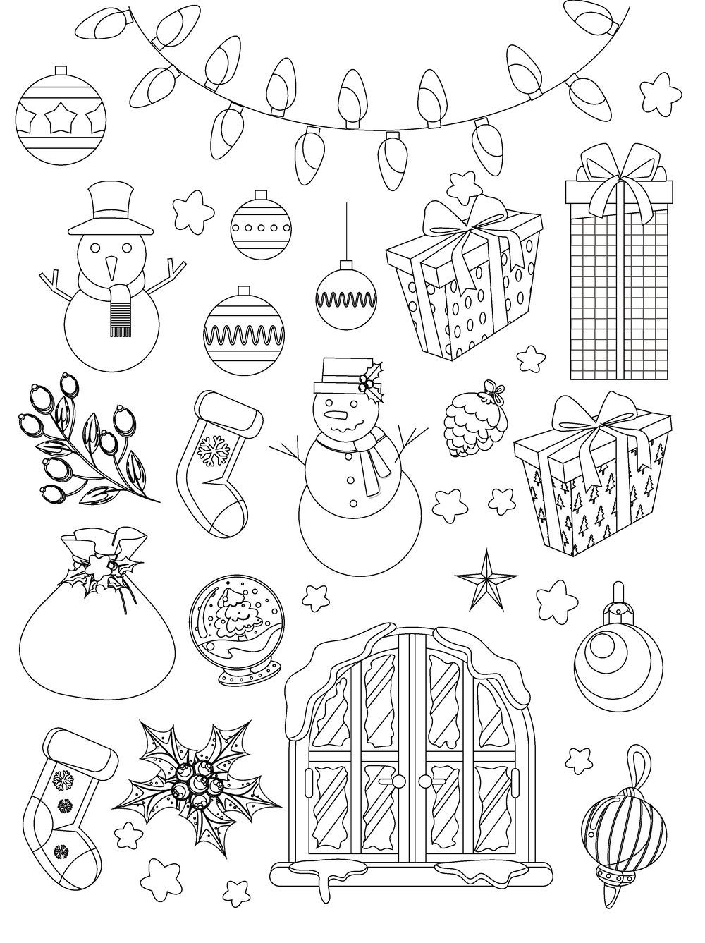 圣诞节平安夜圣诞树礼物卡通贴纸元素插画免扣设计素材(65).ai